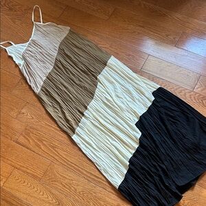 Promesa Cream, Brown, and Black Maxi Dress